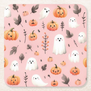 Porta-copo De Papel Quadrado Folhas de Papel de Moldagem de Helloween, cor-de-r