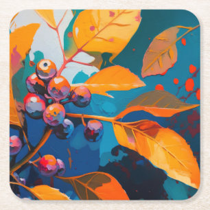 Porta-copo De Papel Quadrado Folhas de queda pintadas com óleo. Folhagem de out