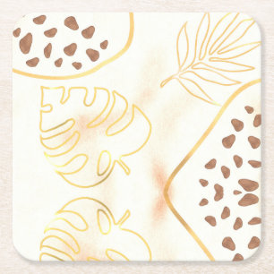 Porta-copo De Papel Quadrado Folhas Douradas