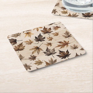 Porta-copo De Papel Quadrado Folhas marrons secas de outono