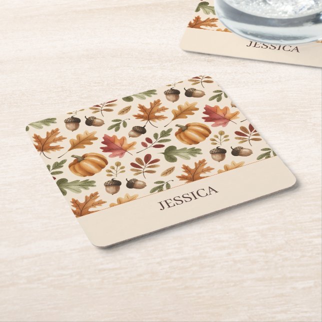 Porta-copo De Papel Quadrado Folhas Terrenas Terrenas de Laranja Peronalizadas (Inclinado)