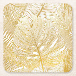 Porta-copo De Papel Quadrado Folhas tropicais de palma: padrão de colheita.