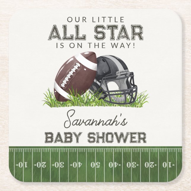 Porta-copo De Papel Quadrado Football Little All Star Touchdown Baby Shower (Frente)
