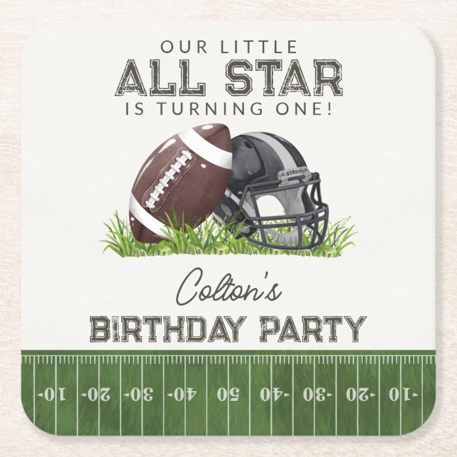 Porta-copo De Papel Quadrado Football Little All Star Touchdown Birthday Party (Frente)