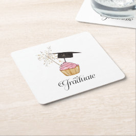 Porta-copo De Papel Quadrado Formando de Cupcake Rosa de Graduação