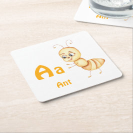 Porta-copo De Papel Quadrado Formiga personalize ABC: Letra A - Adicione Seu No