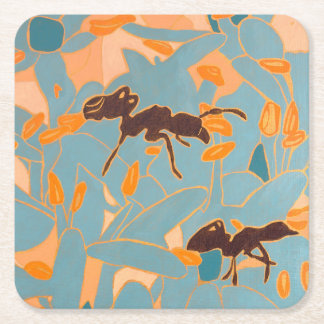 Porta-copo De Papel Quadrado Formigas com Flores Azuis Flora Australiana