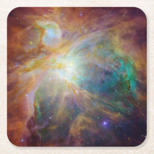 Porta-copo De Papel Quadrado Foto Celestial da Nebulosa de Orion em Verde Aqua