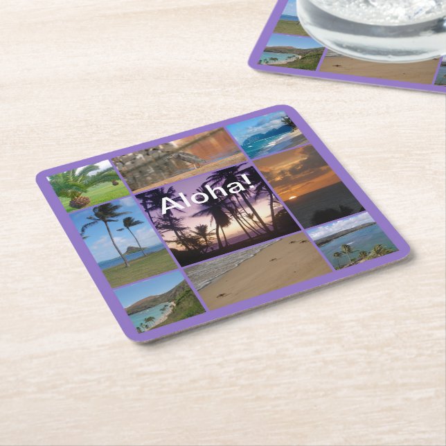 Porta-copo De Papel Quadrado Foto Colagem de Oahu, Havaí (Inclinado)