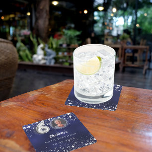 Porta-copo De Papel Quadrado Foto das estrelas de prata azul do marinho de 60 a