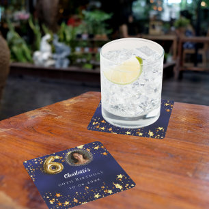 Porta-copo De Papel Quadrado Foto das estrelas douradas azuis do marinho de 60 