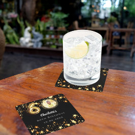 Porta-copo De Papel Quadrado Foto das estrelas douradas pretas do 60º aniversár