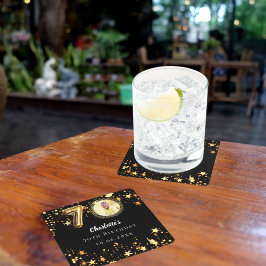 Porta-copo De Papel Quadrado foto de 70 de aniversário de estrelas pretas doura