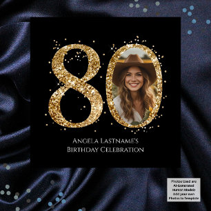 Porta-copo De Papel Quadrado Foto de Aniversário de 80 anos com Brilho Dourado