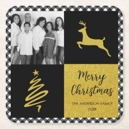 Porta-copo De Papel Quadrado Foto de Feriado Dourado da Xadrez de Buffalo em Pr