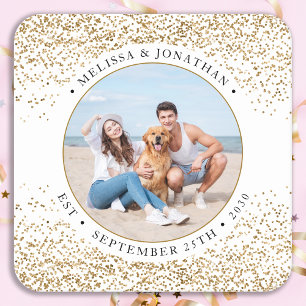 Porta-copo De Papel Quadrado Foto de Glitter Dourada Personalizada para Casamen