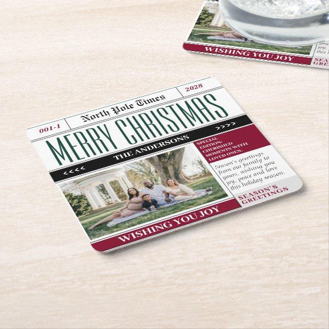 Porta-copo De Papel Quadrado Foto de Natal do Polo Norte Personalizado (Inclinado)