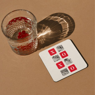 Porta-copo De Papel Quadrado Foto do Casal de Colagem Moderna e XOXO Vermelho