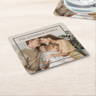 Porta-copo De Papel Quadrado Foto Personalizada da Família Nome Personalizado