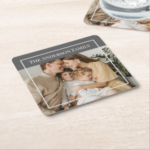 Porta-copo De Papel Quadrado Foto Personalizada da Família   Nome Personalizado