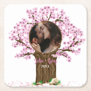 Porta-copo De Papel Quadrado Foto personalizada do Casal de casamento