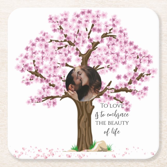 Porta-copo De Papel Quadrado Foto personalizada do Casal de casamento (Frente)