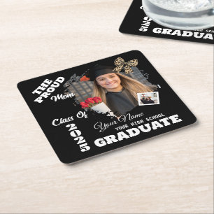 Porta-copo De Papel Quadrado Foto personalizada, orgulhosa mãe de um Formando 2