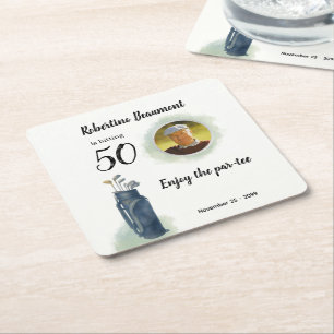 Porta-copo De Papel Quadrado Foto Tema de Golfe Elegante para Homens 50º aniver