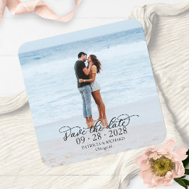 Porta-copo De Papel Quadrado Fotografia de Caligrafia Elegante para Casamento S