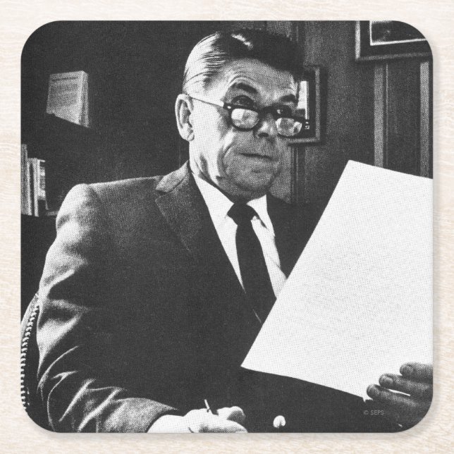 Porta-copo De Papel Quadrado Fotografia de Ronald Reagan (Frente)