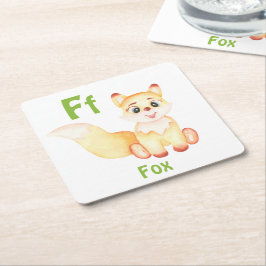 Porta-copo De Papel Quadrado Fox personalize ABC: Carta F - Adicione seu nome