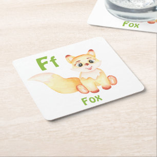 Porta-copo De Papel Quadrado Fox personalize ABC: Carta F - Adicione seu nome