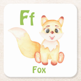 Porta-copo De Papel Quadrado Fox personalize ABC: Carta F - Adicione seu nome