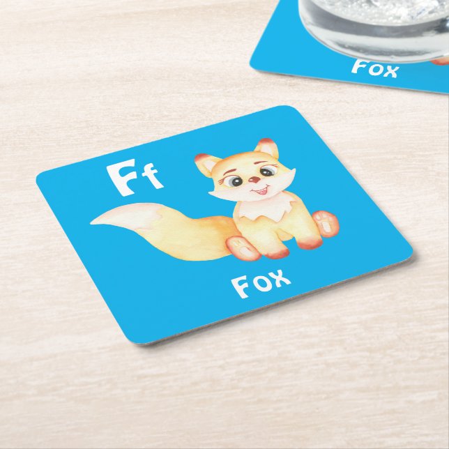 Porta-copo De Papel Quadrado Fox personalize ABC: Carta F - Adicione seu nome (Inclinado)