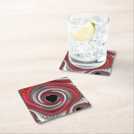 Porta-copo De Papel Quadrado Fractal Espiral Gradiente abstrato Vermelho e Pret