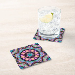 Porta-copo De Papel Quadrado Fractal Mandala Floral Psicodélico