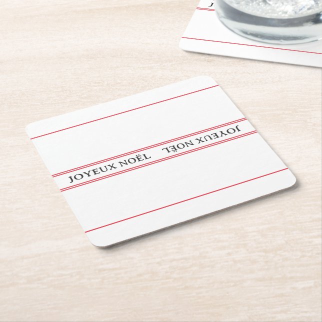 Porta-copo De Papel Quadrado Francês Joyeux Noël Red Stripe Natal (Inclinado)