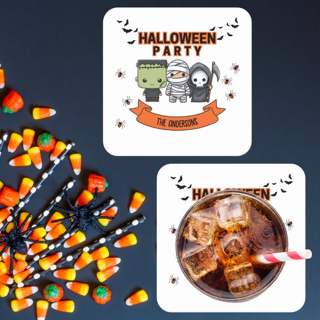 Porta-copo De Papel Quadrado Frankenstein Mummy Grim Reaper Cute Halloween (Criador carregado)