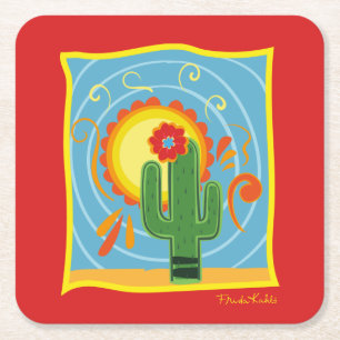 Porta-copo De Papel Quadrado Frida Kahlo Cactus Graphic