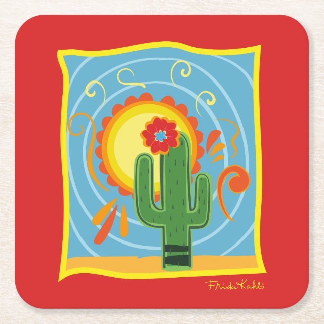 Porta-copo De Papel Quadrado Frida Kahlo Cactus Graphic (Frente)