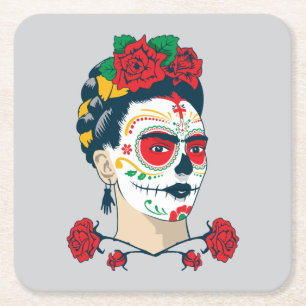 Porta-copo De Papel Quadrado Frida Kahlo   EL Día de los Muertos