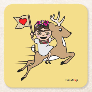 Porta-copo De Papel Quadrado Frida Kahlo   FridaMoji - Reindeer