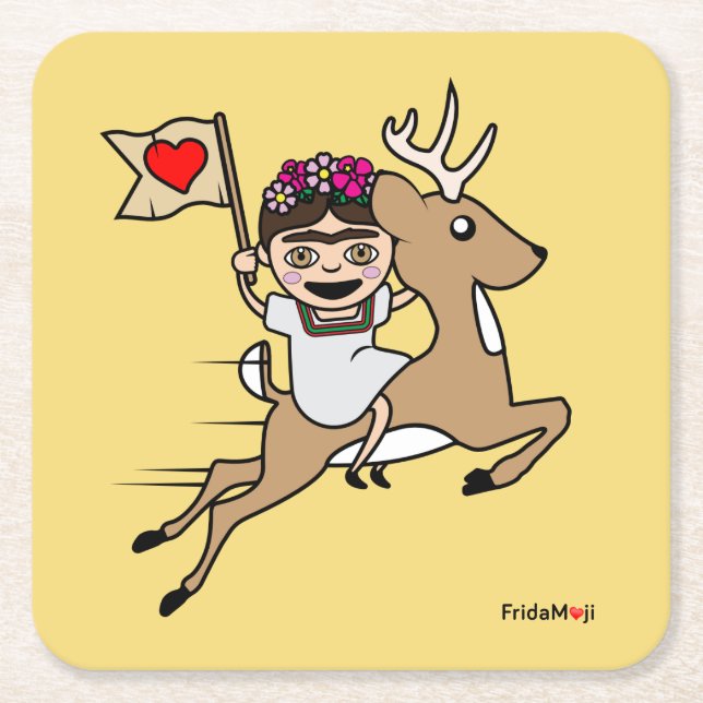 Porta-copo De Papel Quadrado Frida Kahlo | FridaMoji - Reindeer (Frente)