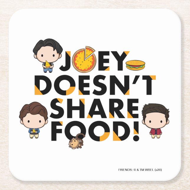 Porta-copo De Papel Quadrado FRIENDS™ | Joey Não Divide Comida Chibi (Frente)