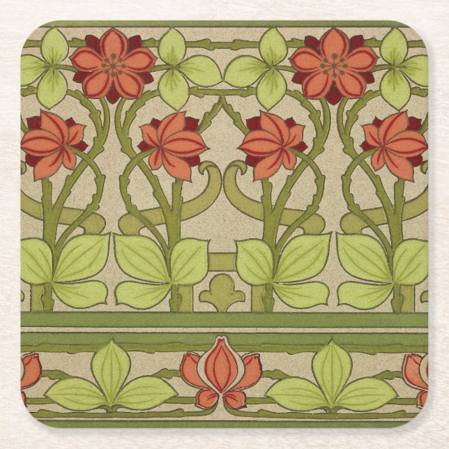 Porta-copo De Papel Quadrado Frieze Border Art Nouveau Floral (Frente)