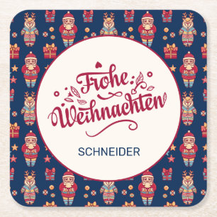 Porta-copo De Papel Quadrado Frohe Weihnachten Personalizado