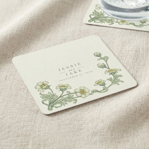 Porta-copo De Papel Quadrado Fronteira Floral Vintage Casamento art nouveau clá