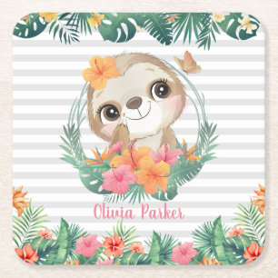 Porta-copo De Papel Quadrado Fronteiras tropicais Flores de Hibiscus Costumam-s