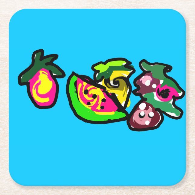 Porta-copo De Papel Quadrado Fruits art fun  (Frente)