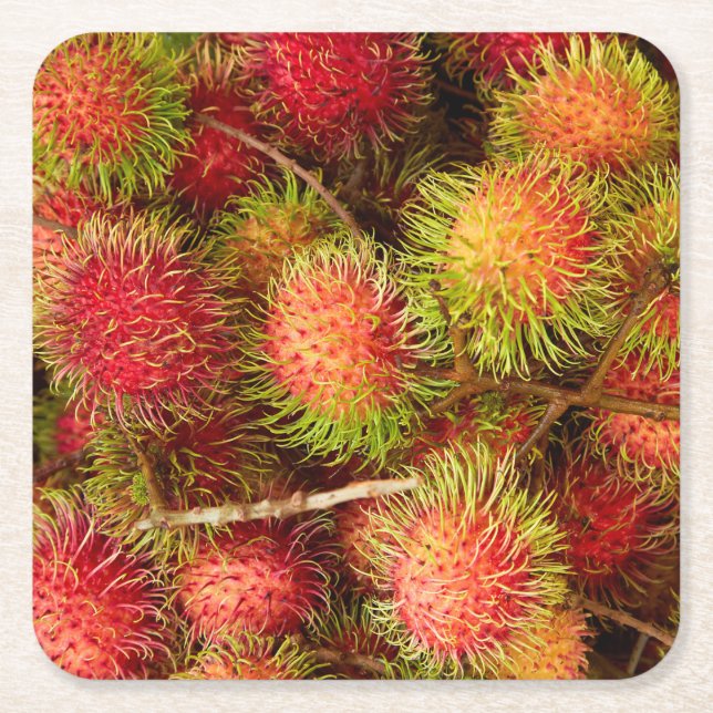 Porta-copo De Papel Quadrado Fruta Rambutan no mercado Can Duoc (Frente)